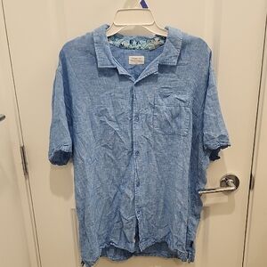Projek Raw Linen Blend Blue Casual Button Down Shirt Mens XL Summer Tropical